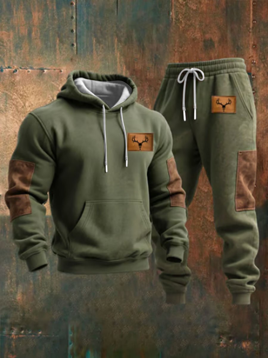 ✈️Free Shipping✈️Men's Retro Casual Color Block Hoodie Set