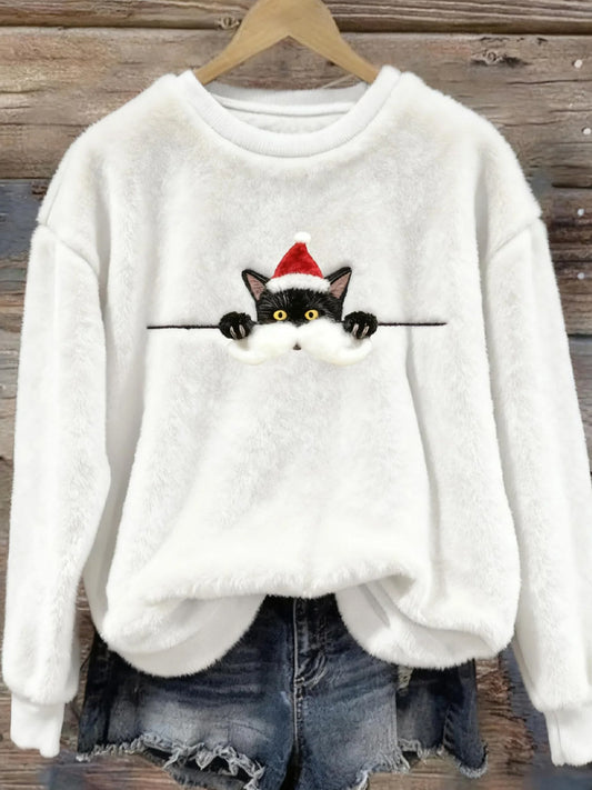 Women's Retro Animal Christmas Art Print Casual Flannel Top