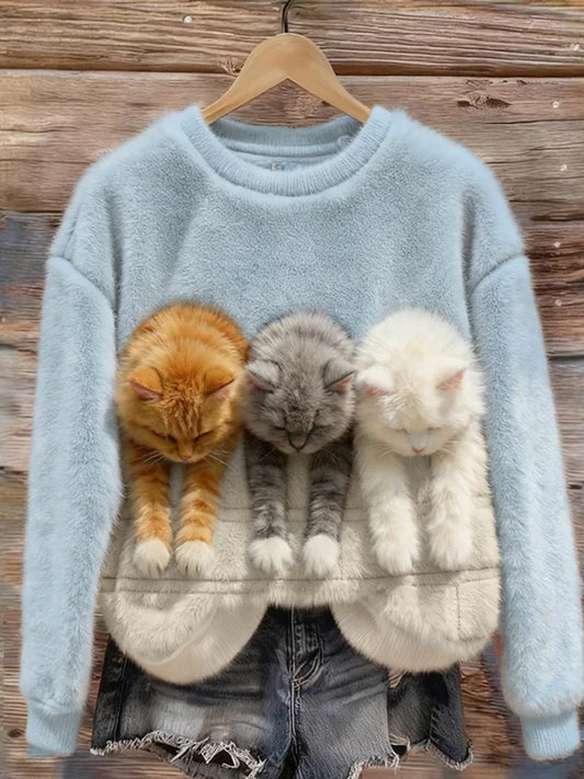 Women's Retro Animal Christmas Art Print Casual Flannel Top