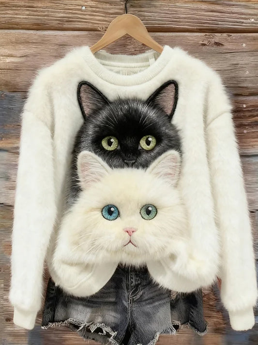 Women's Retro Animal Christmas Art Print Casual Flannel Top