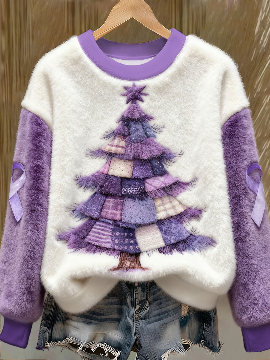 Women's Purple Art Christmas Alzheimer's Awareness Printed Sweatshirt