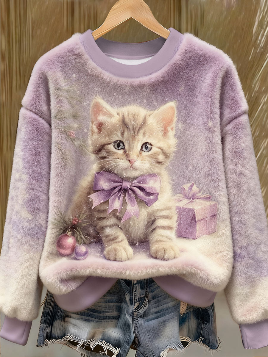 Women's Purple Art Christmas Alzheimer's Awareness Printed Sweatshirt