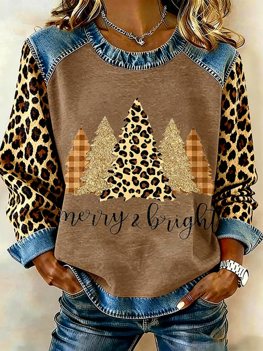 Women's Retro Christmas Season Artistic Pattern Patchwork Casual Sweatshirt