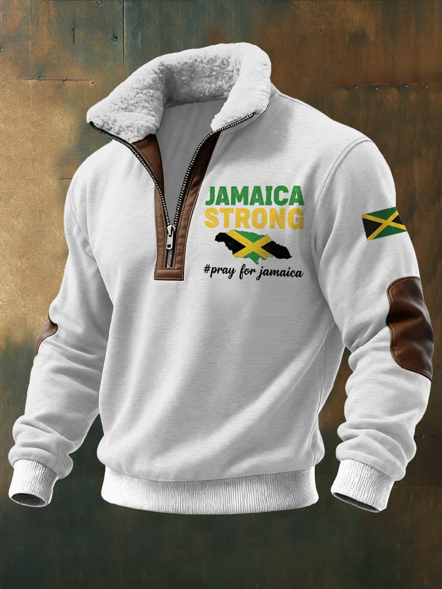 Men's Hurricane Melissa Printed Long Sleeved Stand Up Collar Lambhair Zipper Top