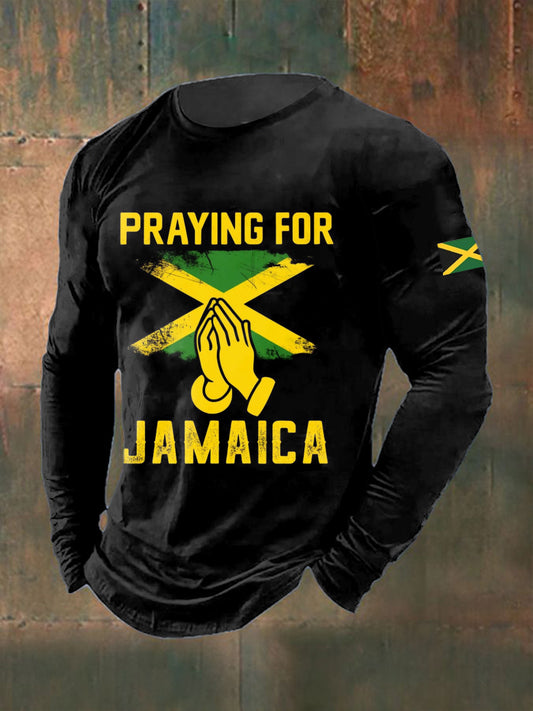 Men's Praying Jamaica Printed Long Sleeved Round Neck T-shirt