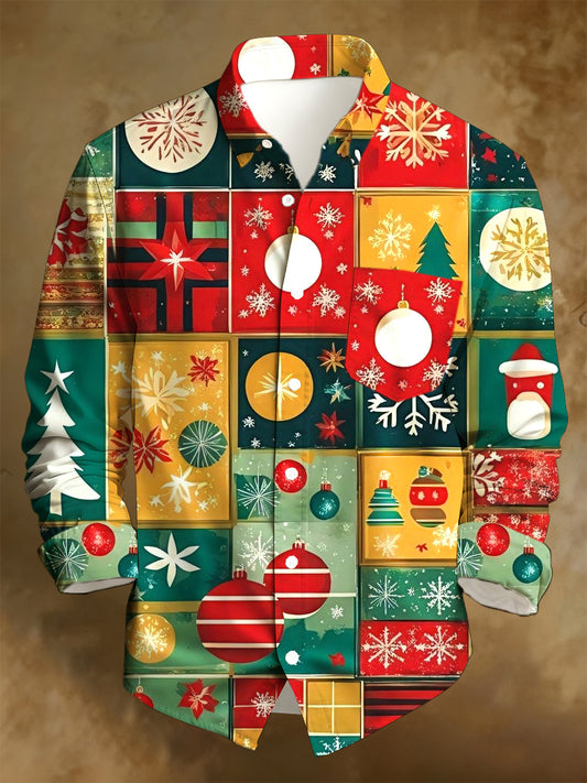 Men's Christmas Art Print Long-Sleeve Shirt