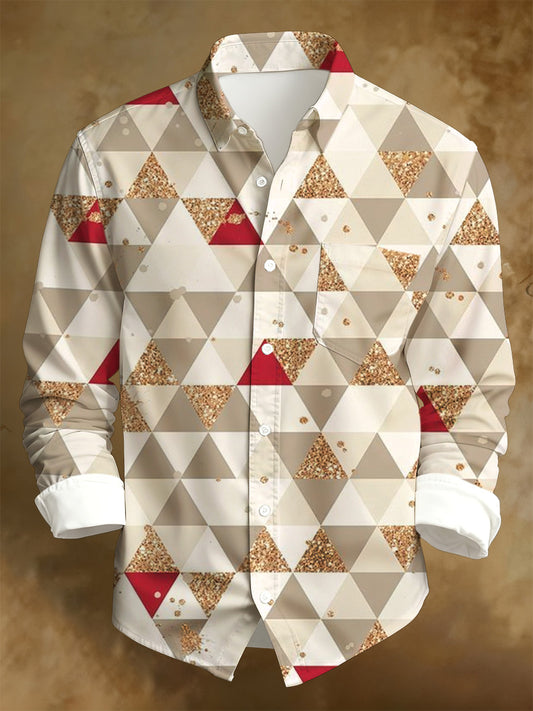 Men's Christmas Art Print Casual Long Sleeve Shirt