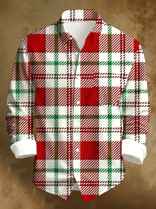Men's Christmas Art Print Casual Long Sleeve Shirt