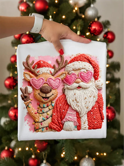 Women's Faux Yarn Merry Christmas Santa Claus Print Casual Sweatshirt