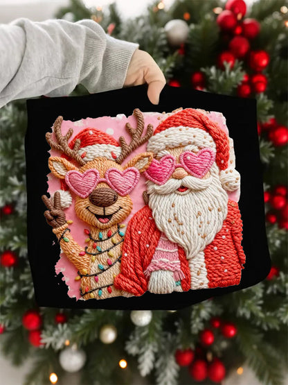 Women's Faux Yarn Merry Christmas Santa Claus Print Casual Sweatshirt