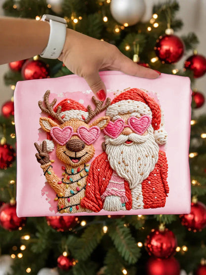 Women's Faux Yarn Merry Christmas Santa Claus Print Casual Sweatshirt