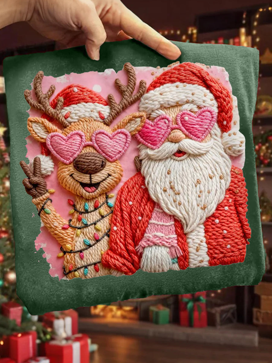 Women's Faux Yarn Merry Christmas Santa Claus Print Casual Sweatshirt