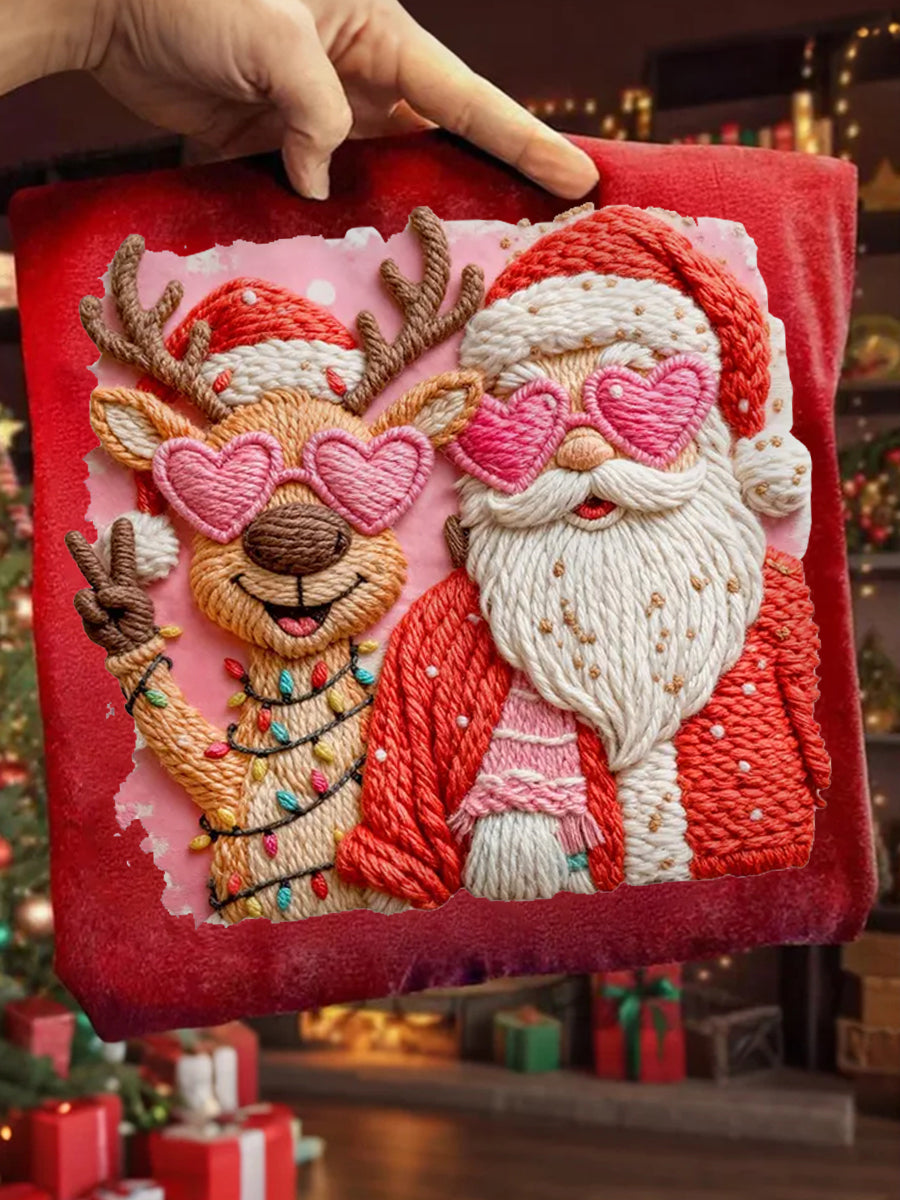 Women's Faux Yarn Merry Christmas Santa Claus Print Casual Sweatshirt