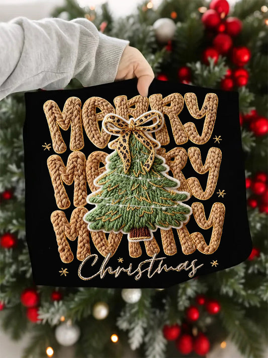 Women's Faux Yarn Merry Christmas Print Casual Sweatshirt