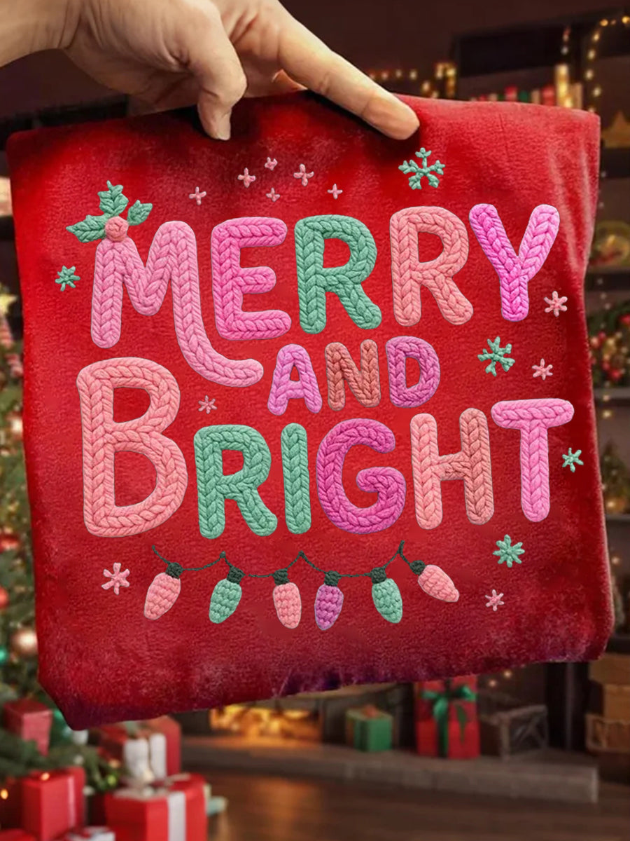 Women's Faux Yarn Merry And Bright Christmas Print Casual Sweatshirt