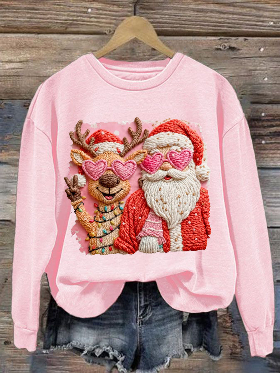 Women's Faux Yarn Merry Christmas Santa Claus Print Casual Sweatshirt