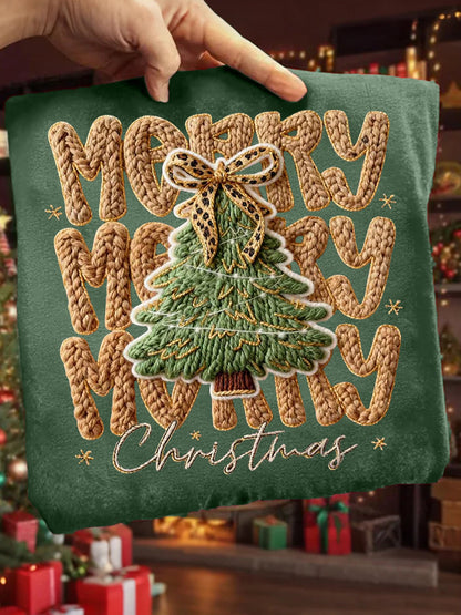 Women's Faux Yarn Merry Christmas Print Casual Sweatshirt