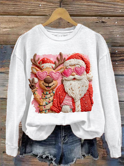 Women's Faux Yarn Merry Christmas Santa Claus Print Casual Sweatshirt