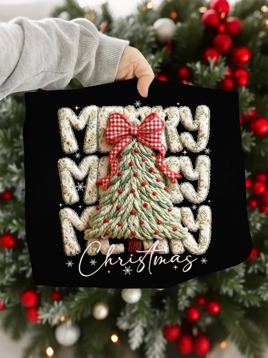 Women's Faux Yarn Merry Christmas Print Casual Sweatshirt