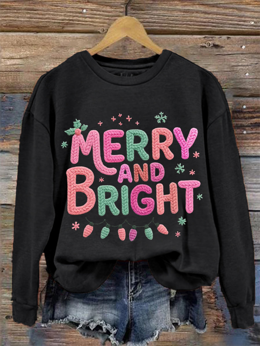 Women's Faux Yarn Merry And Bright Christmas Print Casual Sweatshirt
