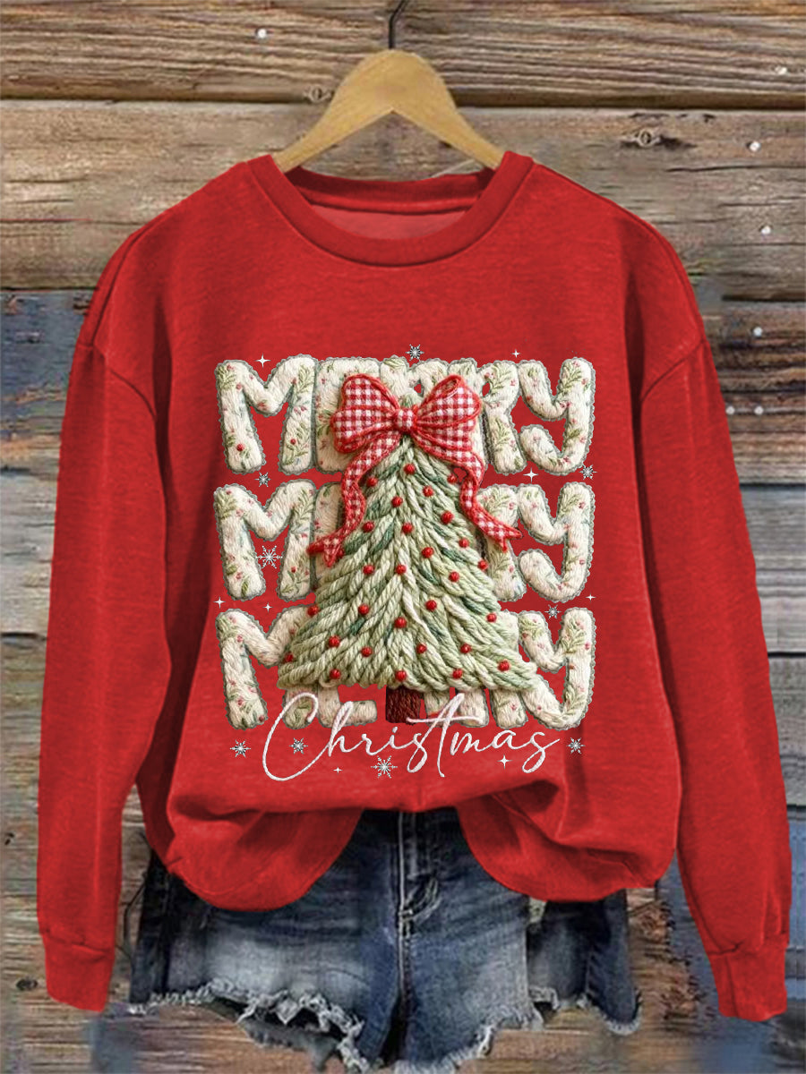 Women's Faux Yarn Merry Christmas Print Casual Sweatshirt