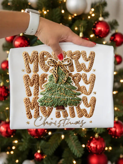 Women's Faux Yarn Merry Christmas Print Casual Sweatshirt