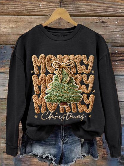 Women's Faux Yarn Merry Christmas Print Casual Sweatshirt