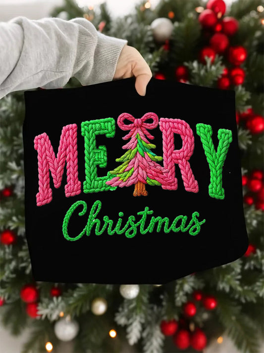 Women's Faux Yarn Merry Christmas Print Casual Sweatshirt