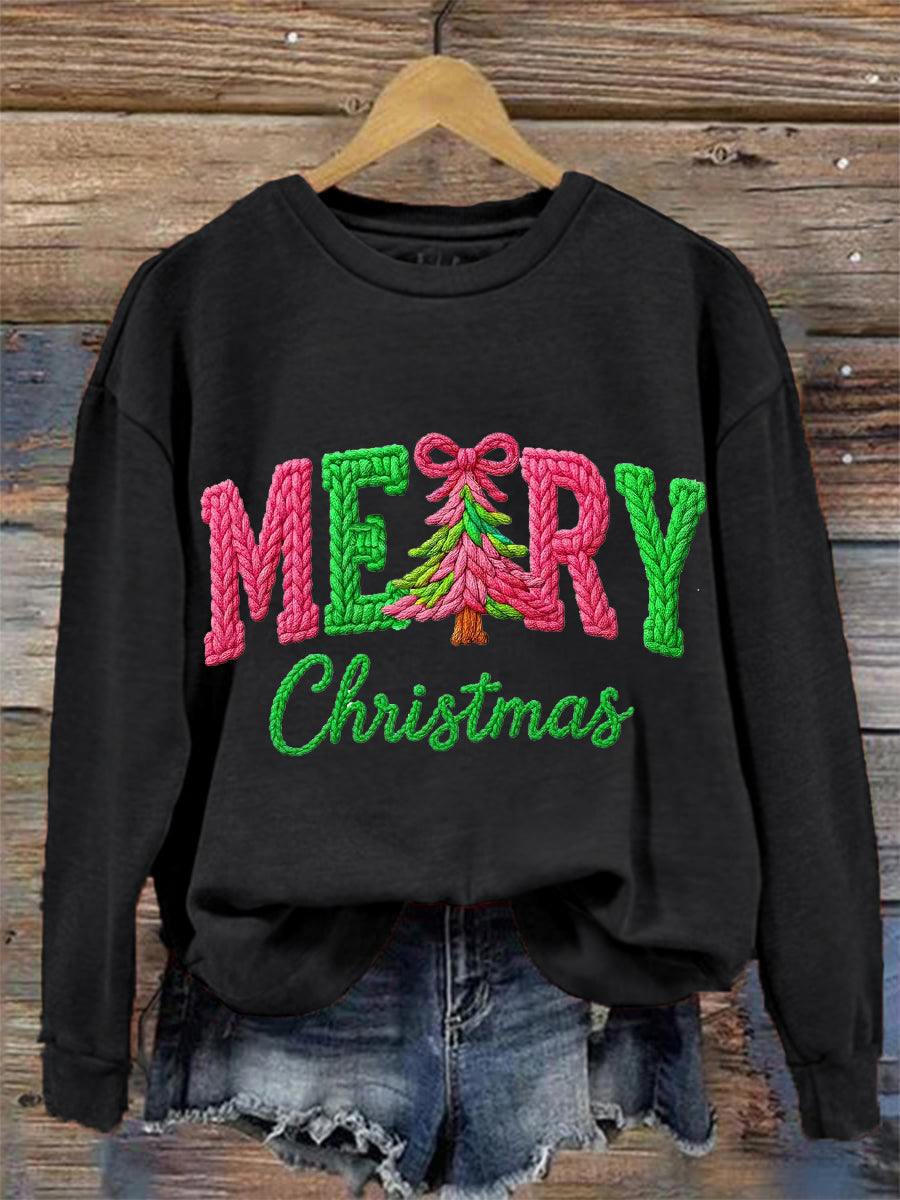 Women's Faux Yarn Merry Christmas Print Casual Sweatshirt