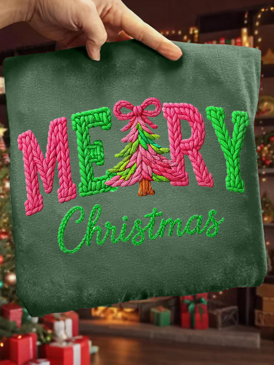 Women's Faux Yarn Merry Christmas Print Casual Sweatshirt