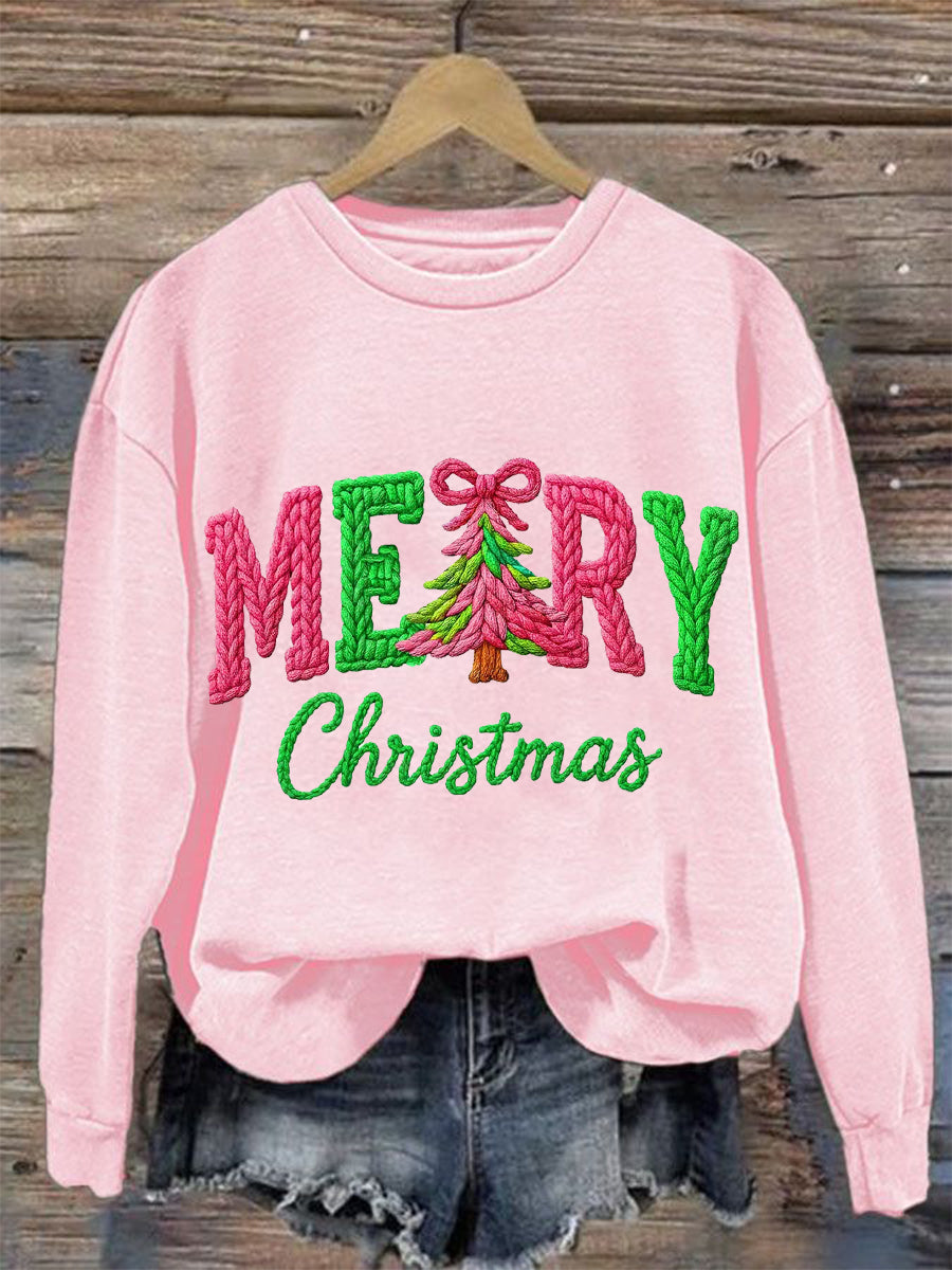 Women's Faux Yarn Merry Christmas Print Casual Sweatshirt