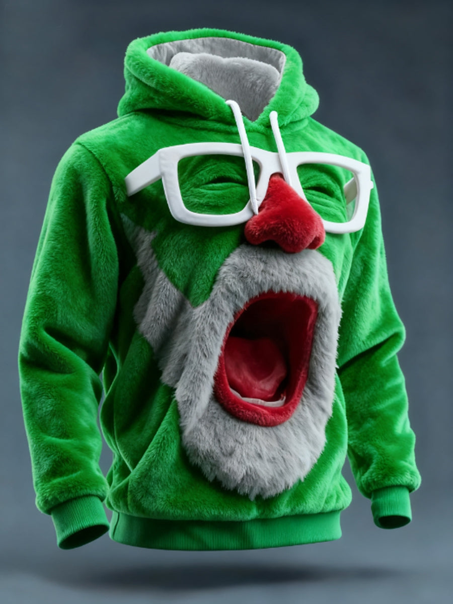 Men's Santa Claus Print Casual Flannel Hoodie Sweatshirt