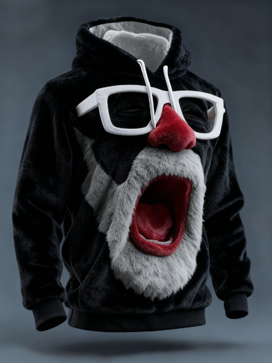 Men's Santa Claus Print Casual Flannel Hoodie Sweatshirt