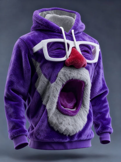 Men's Santa Claus Print Casual Flannel Hoodie Sweatshirt