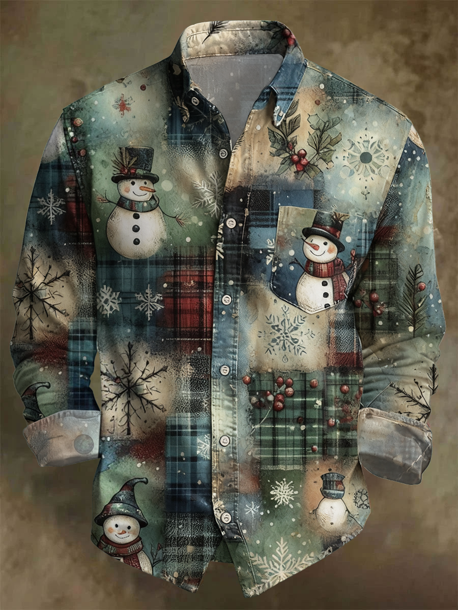 Men's Vintage Christmas Art Printed Shirt