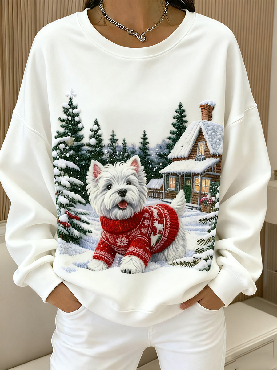 Women's Retro Christmas Animal Art Print Comfortable Top
