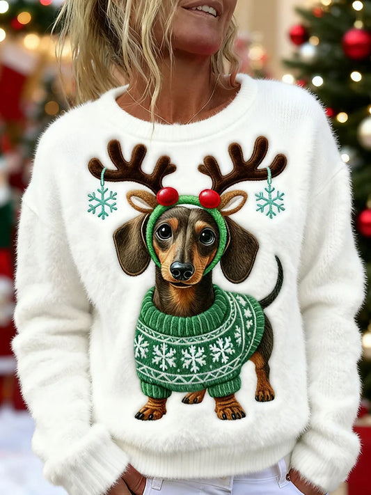 Women's Retro Animal Christmas Art Print Casual Flannel Top