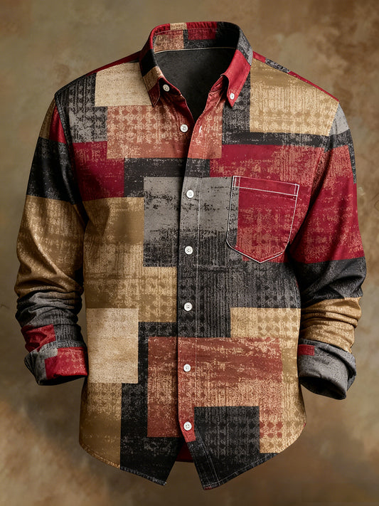 Men's Retro Abstract Art Print Comfortable Business Style Shirt