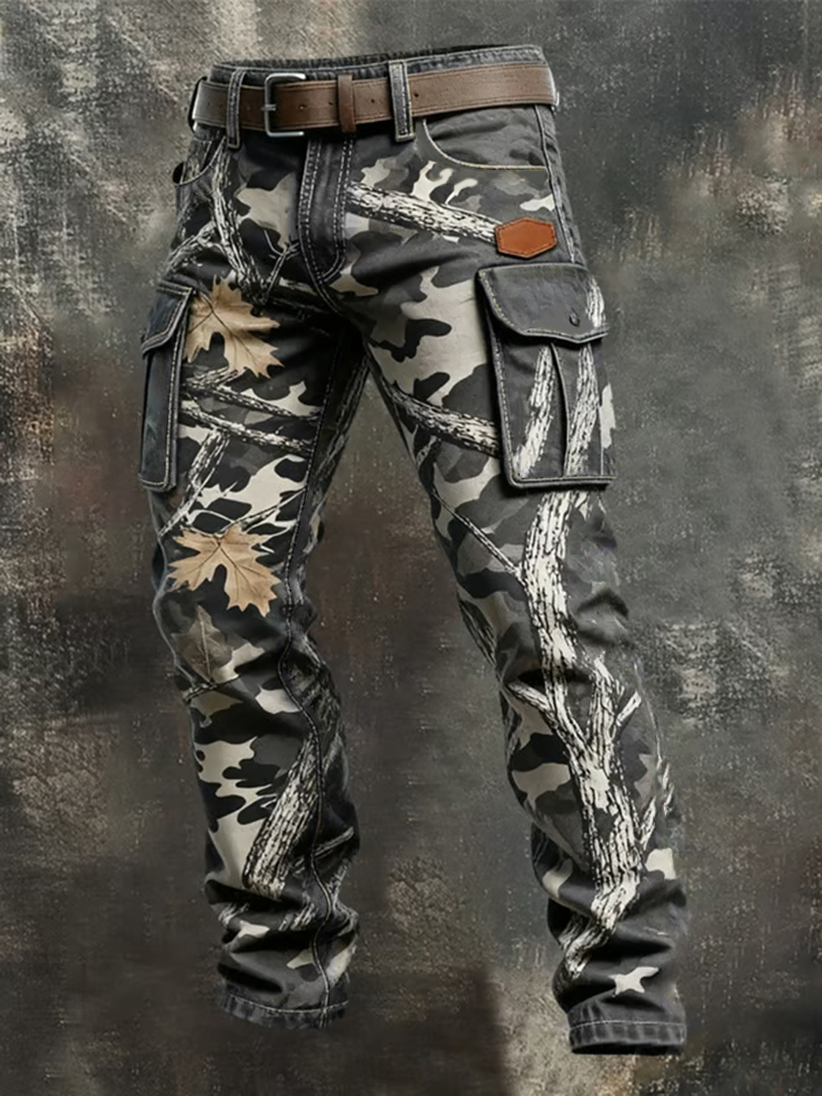 Men's Vintage Camouflage Distressed Pocket Work Pants