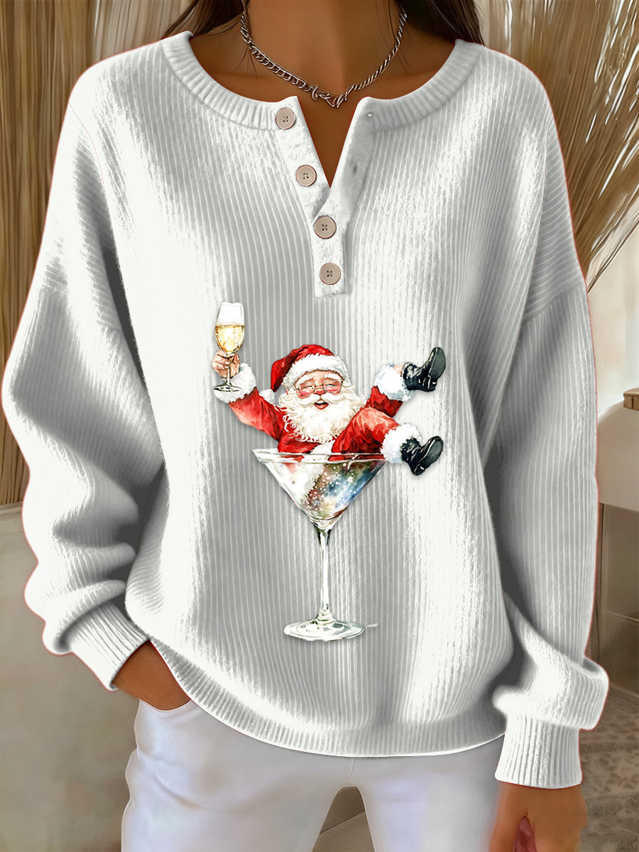 Women's Retro Faith The Santa Claus Cocktail Print Long-sleeve Sweater