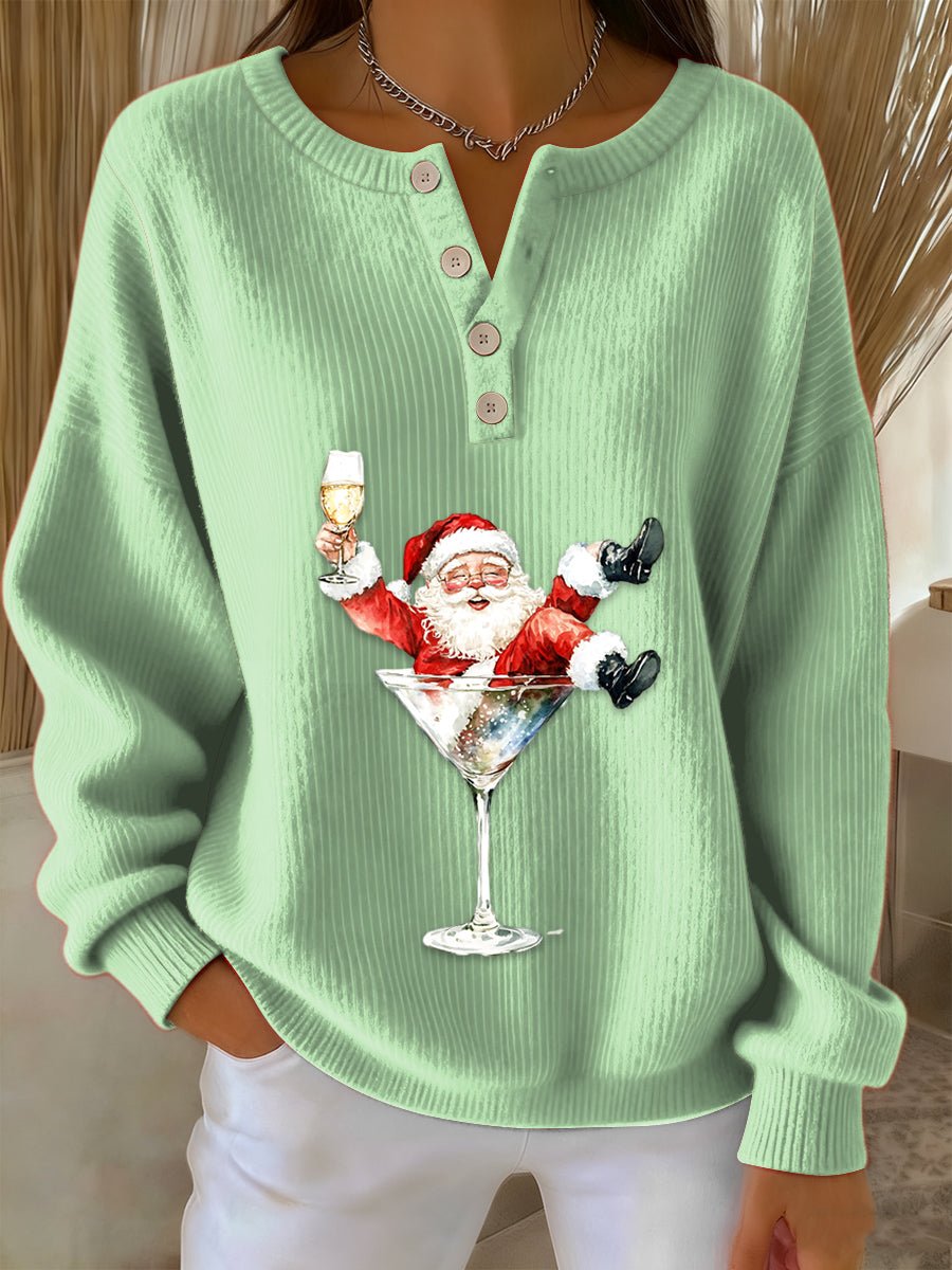 Women's Retro Faith The Santa Claus Cocktail Print Long-sleeve Sweater