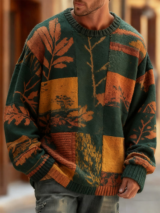 Men's Retro Abstract Art Print Comfortable Knitted Pullover Sweater