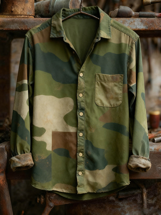 Men's Retro Art Print Casual Comfortable Long Sleeve Shirt