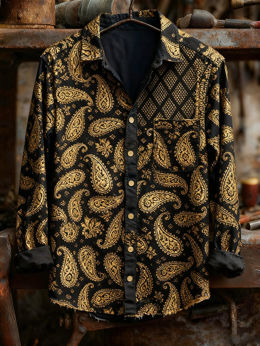 Men's Retro Art Print Casual Comfortable Long Sleeve Shirt