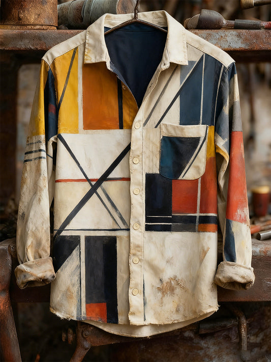 Men's Retro Art Print Casual Comfortable Long Sleeve Shirt