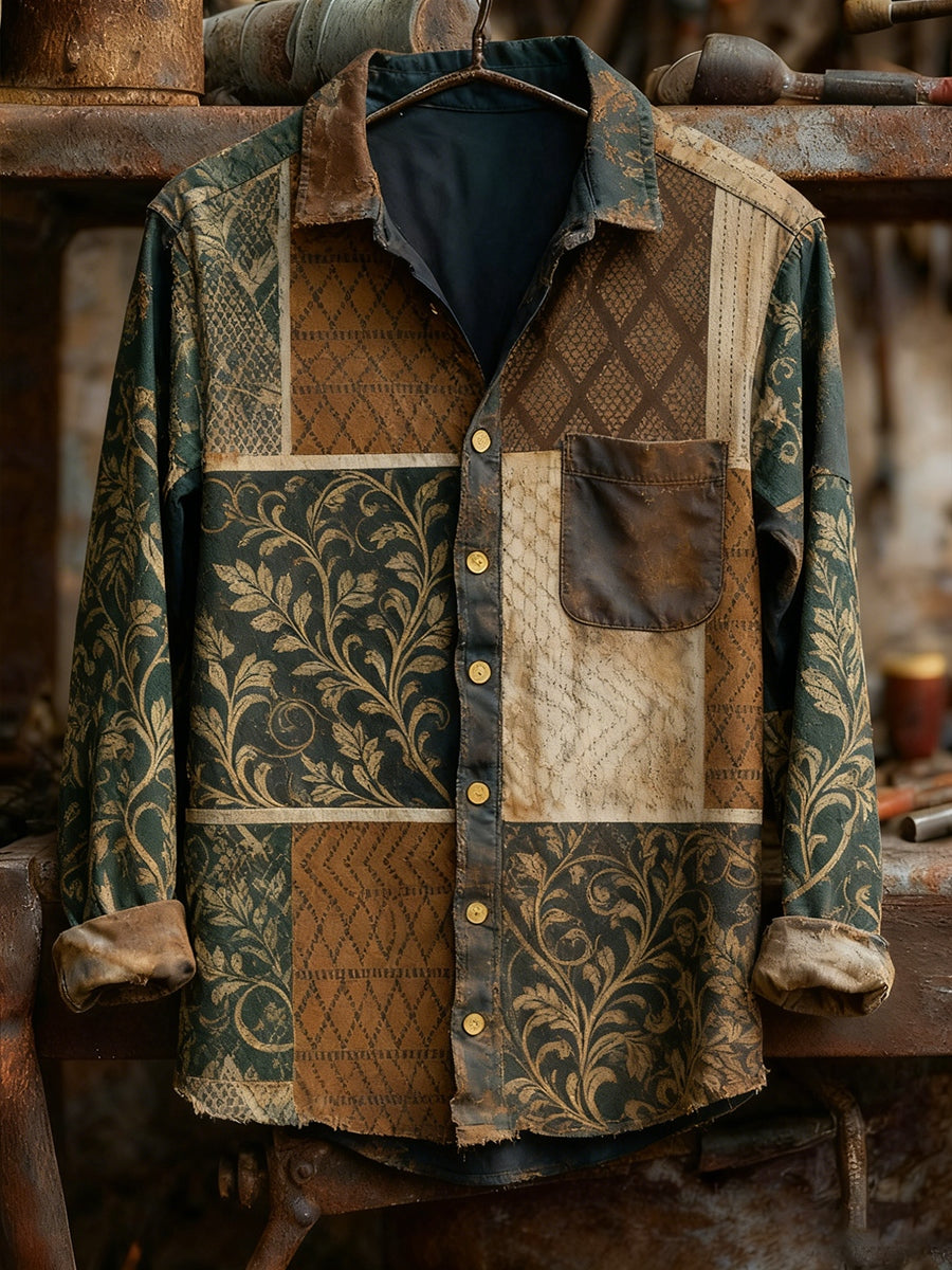 Men's Retro Art Print Casual Comfortable Long Sleeve Shirt