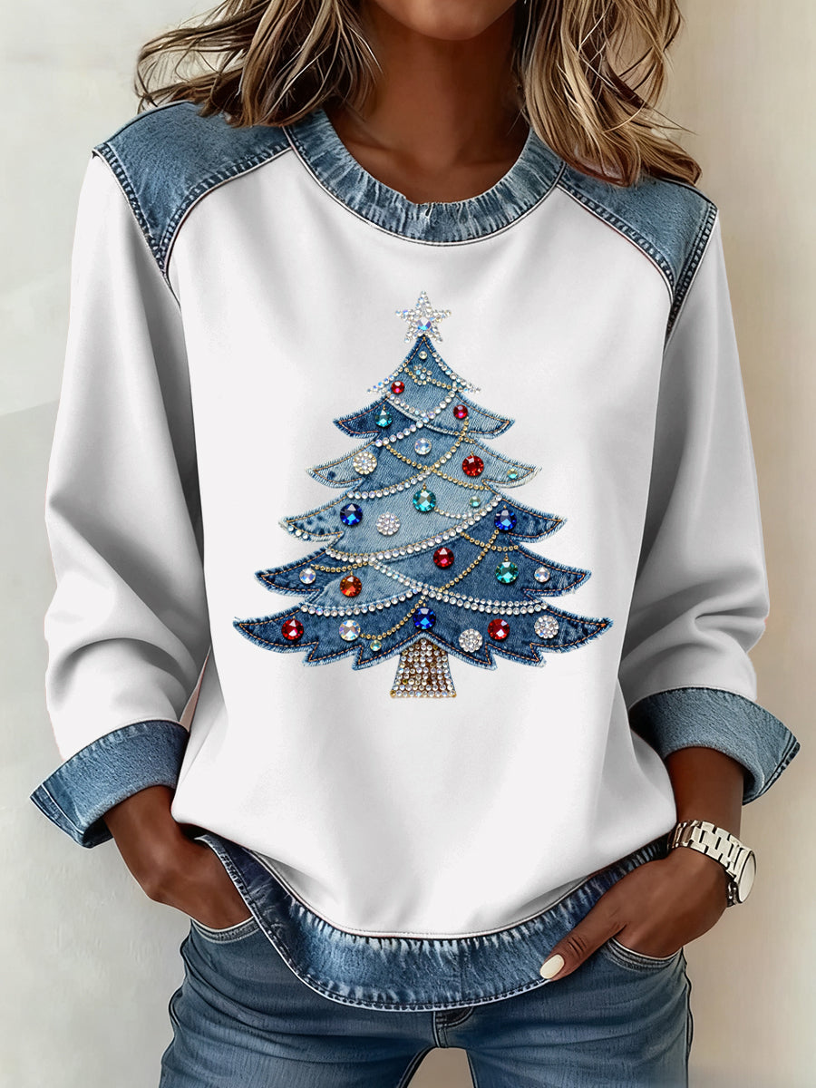 Women's Christmas Pattern Patchwork Art Sweatshirt