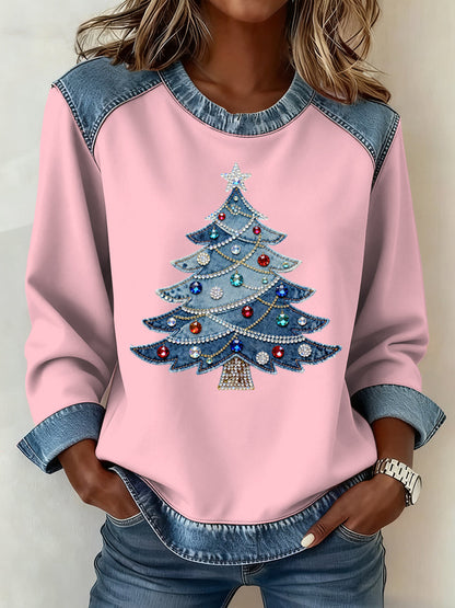 Women's Christmas Pattern Patchwork Art Sweatshirt