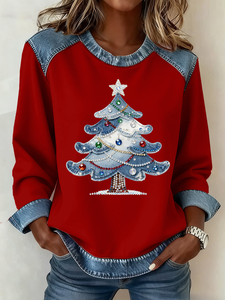 Women's Christmas Pattern Patchwork Art Sweatshirt