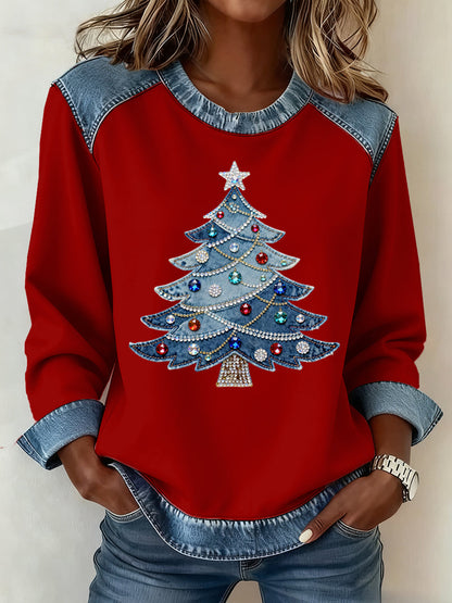 Women's Christmas Pattern Patchwork Art Sweatshirt